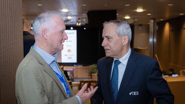 Richard Davison, pictured with FEI president Ingmar De Vos at the FEI Sports Forum.
