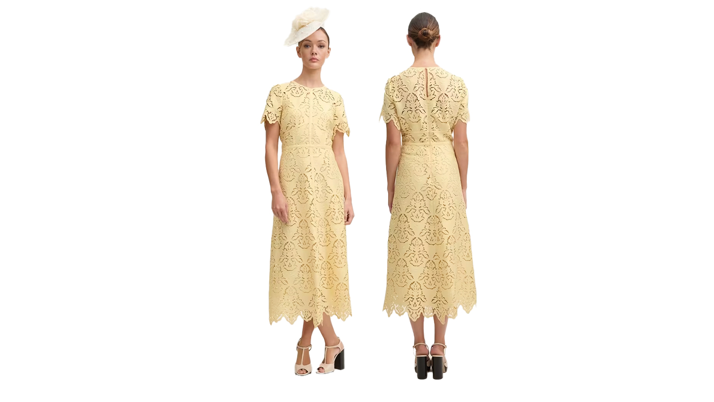 LK Bennett Georgia Italian Straw Lace Yellow Midi Dress