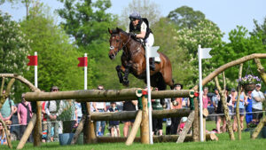 Piggy March takes over the ride on MCS Maverick, pictured here with Pippa Funnell