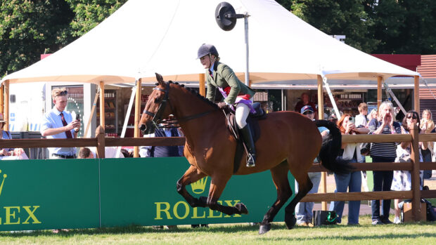 The King’s 13-year-old Wyevale Harry, ridden by Isobel Oakley, won the pure-bred ridden Cleveland Bay class at Royal Windsor.