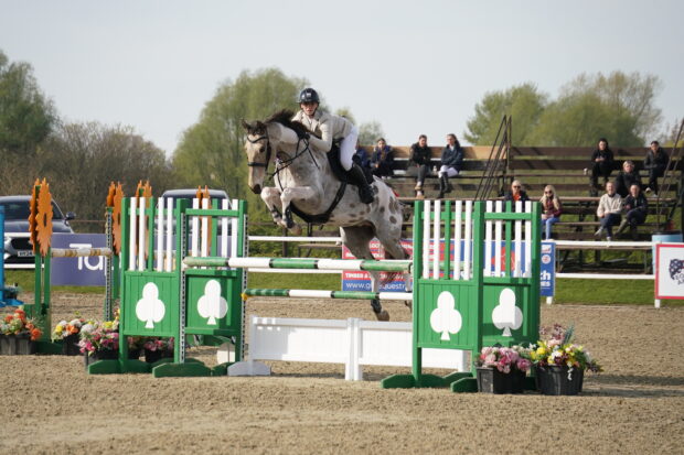 Spotty showjumper TGF Africa in action under Charlie Dawson for owner Vanessa Townsend.