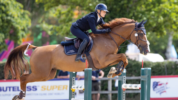 Laura Renwick jumps Top Star C to win the Foxhunter at the Al Shira'aa Hickstead Derby Meeting 2025.