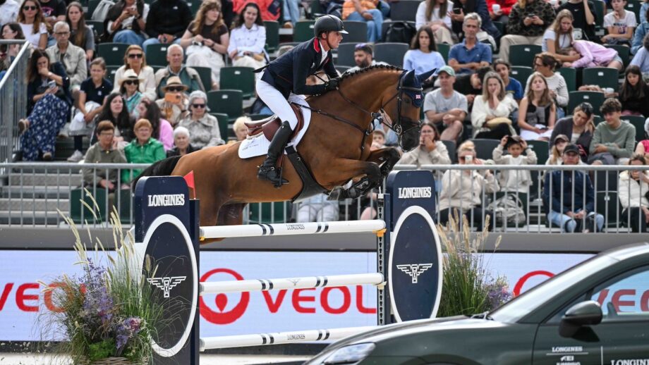 Ben Maher and Dallas Vegas Batilly in action at the Longines FEI European Showjumping Championships in Spain.