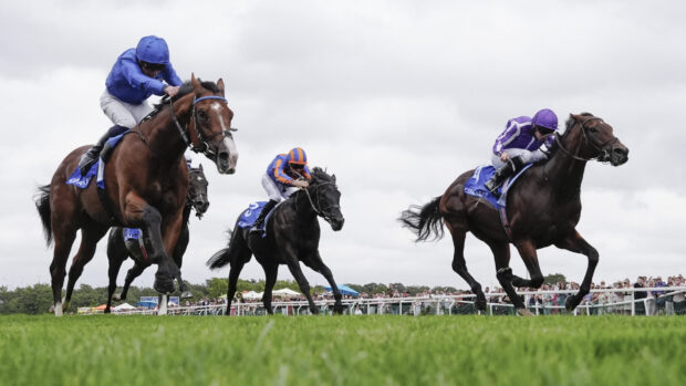 Ryan Moore riding Delacroix win The Coral Eclipse from William Buick and Ombudsman at Sandown Park