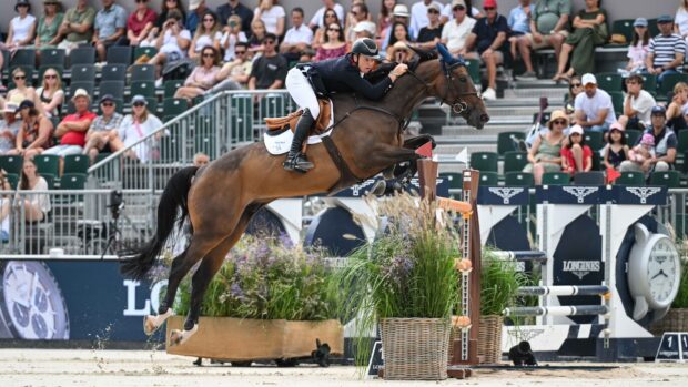 Great Britain's Matt Sampson pictured at the European Showjumping Championships.