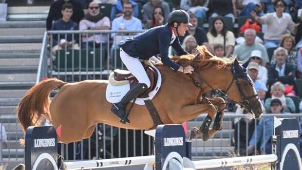 Scott Brash amd Hello Folie clear an oxer at the European Showjumping Championships 2025.