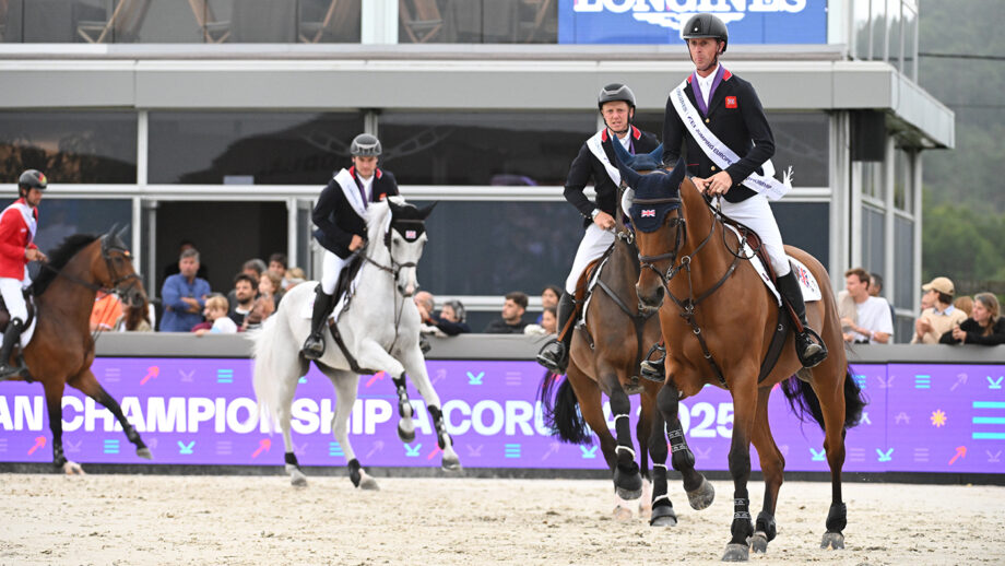 The British team on their lap of honour after winning team silver in Spain.