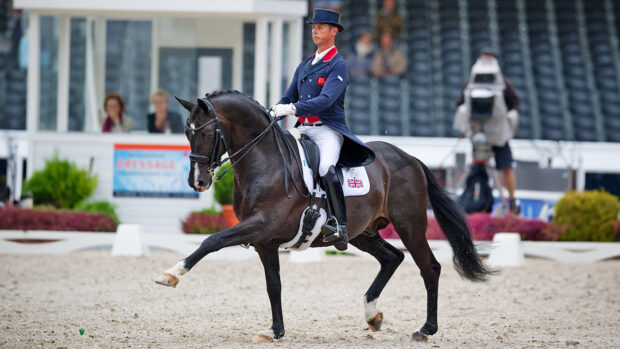 Carl Hester riding Uthopia in extended trot at the 2011 Europeans
