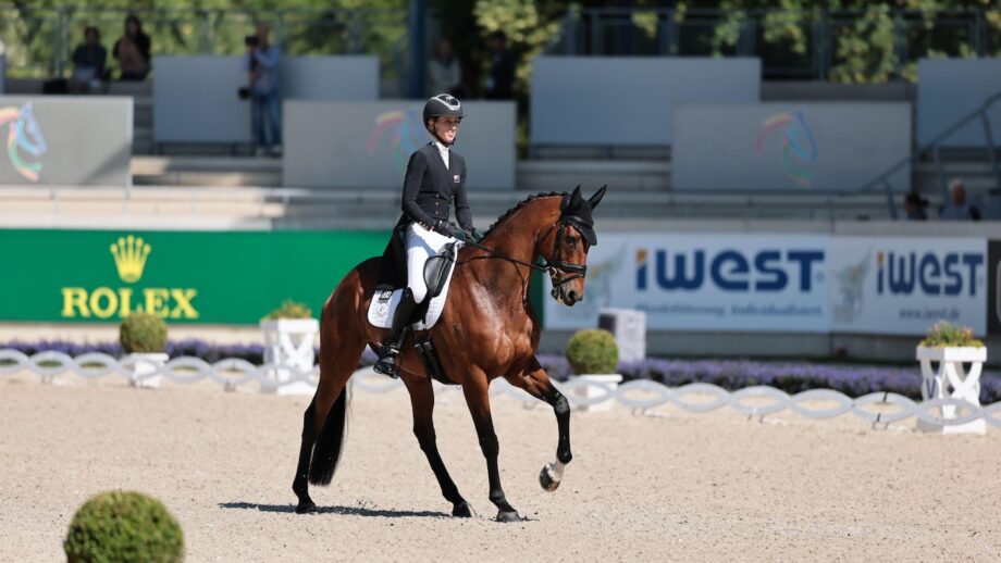 Monica Spencer and Artist, a good example of dressage training for thoroughbreds