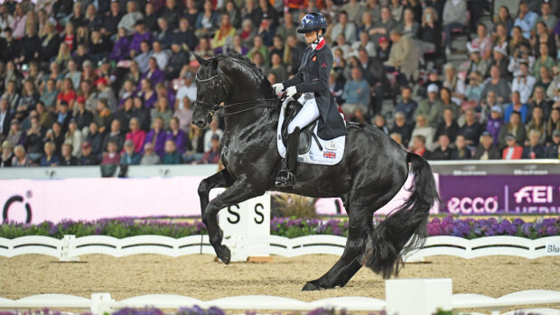 Charlotte Fry and Glamourdale riding a canter pirouette at the
