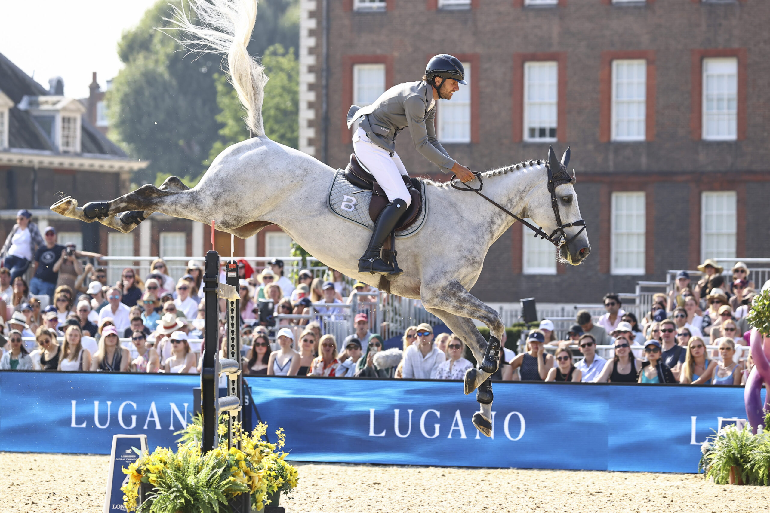 Christian Kukuk and Checker 47 on their way to victory in the Longines Global Champions Tour grand prix of London.