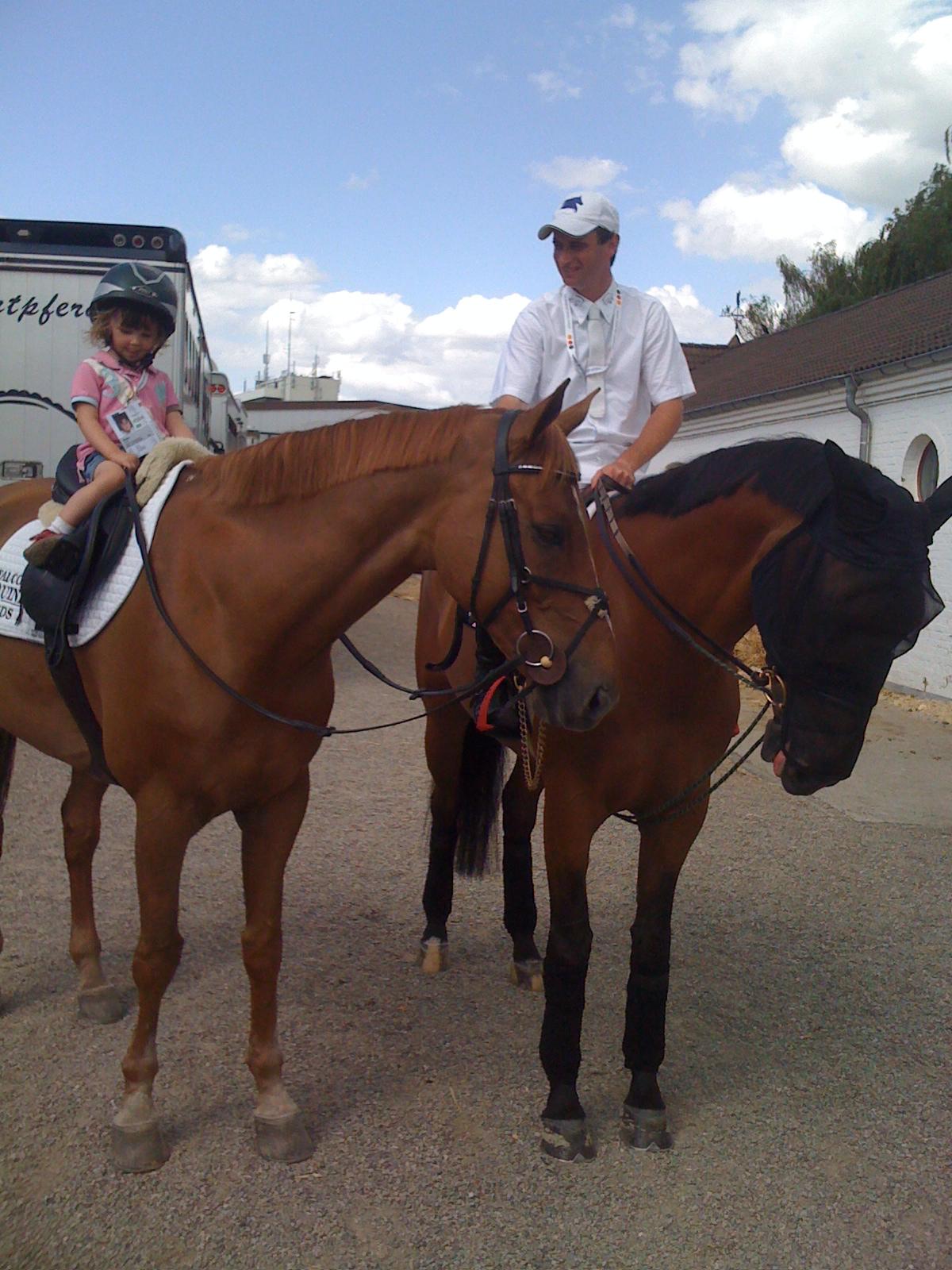 Lorna Breen riding Dorada at Aachen next to grand prix winner Denis Lynch riding Lantinus.