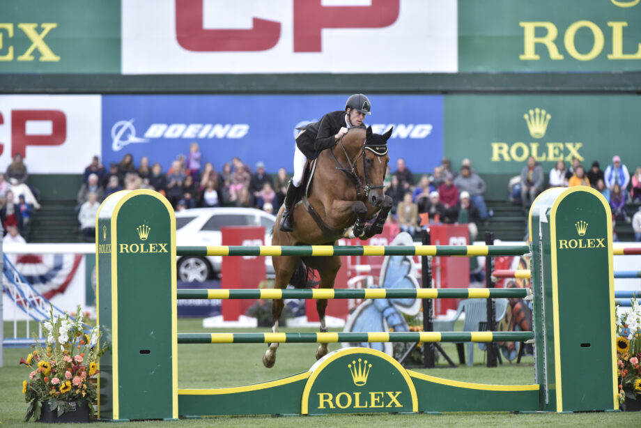 Scott Brash and Hello Sanctos on their way to winning the Rolex Grand Slam of Showjumping in Spruce Meadows, Canada, in 2015.