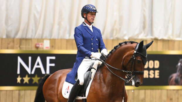 Carl Hester riding Fame at Hartpury