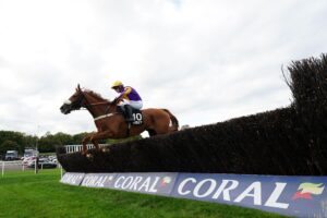 Copperhead, ridden by Freddie Gingell ,on their way to winning the Unibet Veterans’ Handicap Chase at the Welsh Racing Festival in 2024.