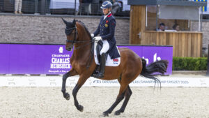Carl Hester riding Fame at the 2025 European Dressage Championships.