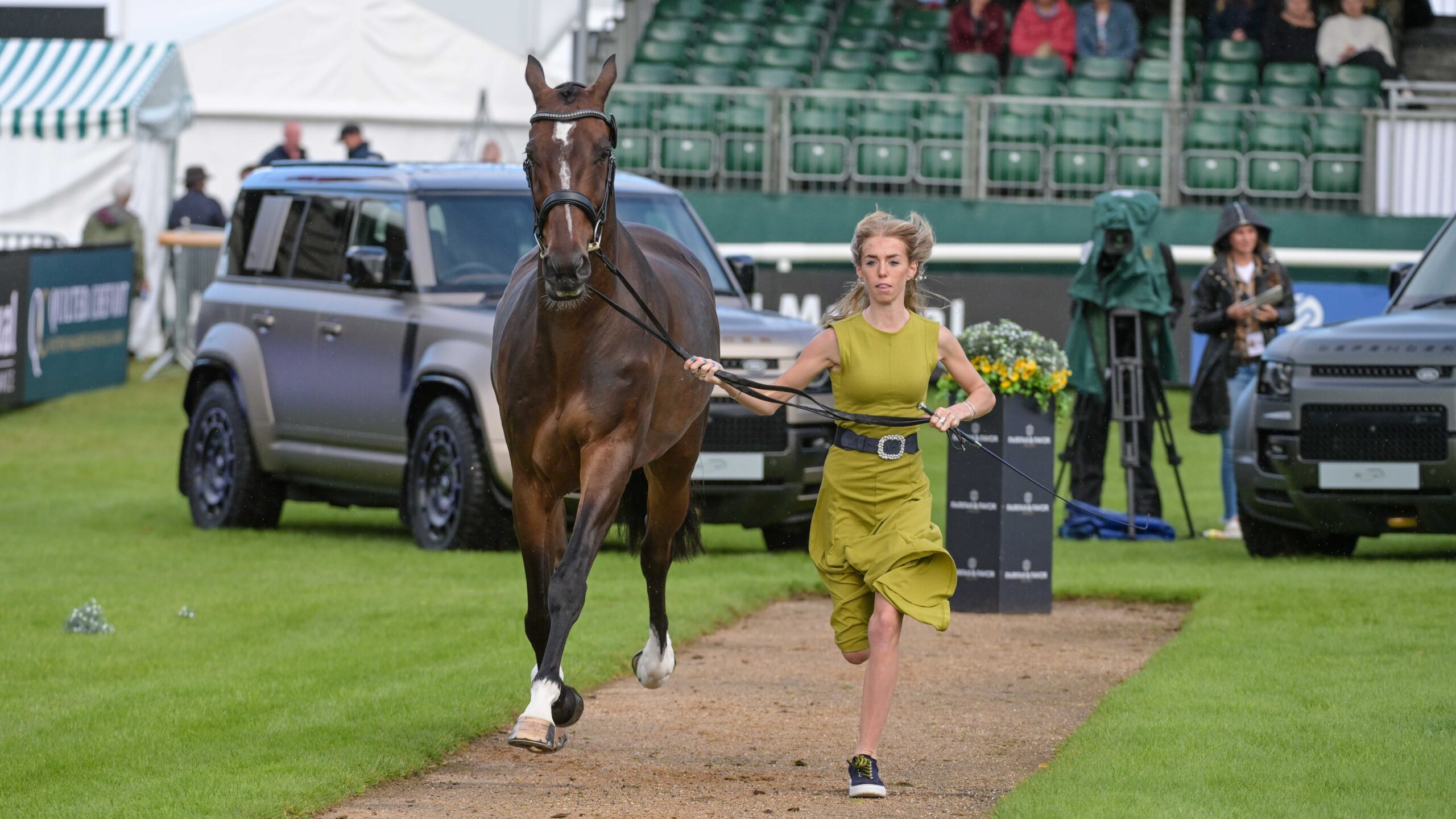 Burghley trot-up Alice Casburn riding TOPSPIN in the 1st Horse Inspections of the Defender Burghley Horse Trials, in the park land surrounding Burghley House near Stamford in Lincolnshire in the UK between 3rd - 7th September 2025