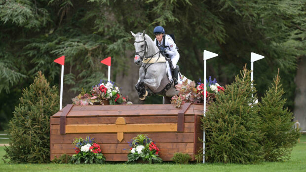 Bubby Upton and Its Cooley Time clear a large wooden chest on the 2025 Blenheim European Eventing Championships.