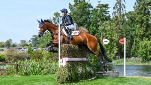 Cassie Sanger riding at Burghley on Redfield Fyre