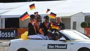 Pictured the German team, who won a historic team gold at the 2025 European Para Dressage Championships.