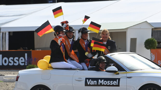 Pictured the German team, who won a historic team gold at the 2025 European Para Dressage Championships.