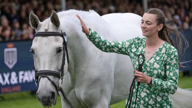 Laura Birley and Bob Cotton Bandit at the Burghley Horse Trials first trot-up 2025.