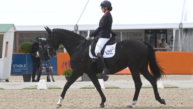 Pictured British rider Mari Durward-Akhurst and Athene Lindebjerg win bronze at the European Para Dressage Championships on the opening day.