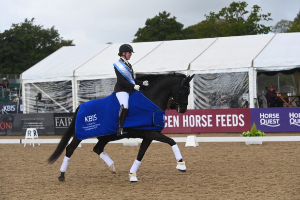 Becky Moody and Raver TC win the KBIS four-year-old title at the 2025 LeMieux National Dressage Championships.