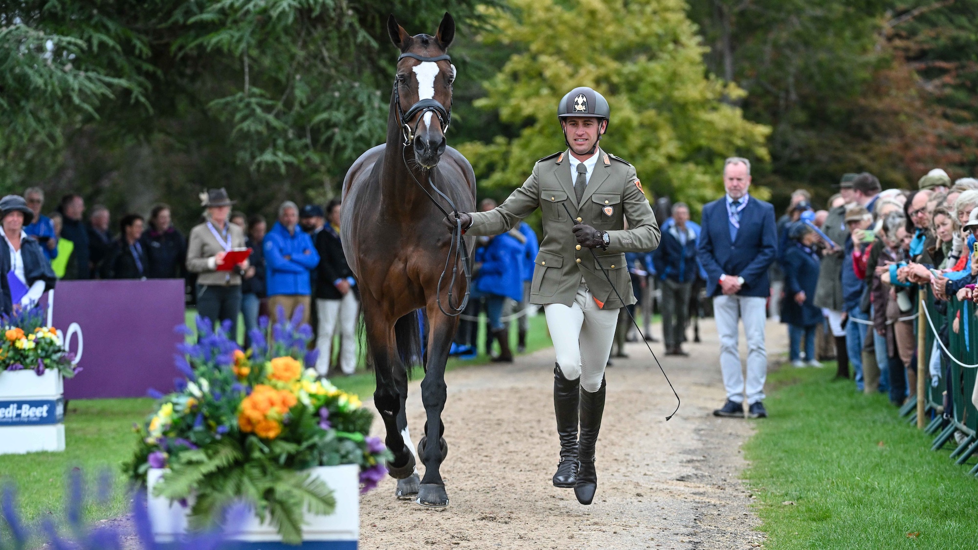 Pietro Majolino and Vita Louise DH Z, winners of the Hiho best dressed during the 1st Horse Inspection for the Agria FEI Eventing European Championship, Blenheim Palace. Held in the grounds of Blenheim Palace near Woodstock in Oxfordshire in the UK between 18th - 21st September 2025