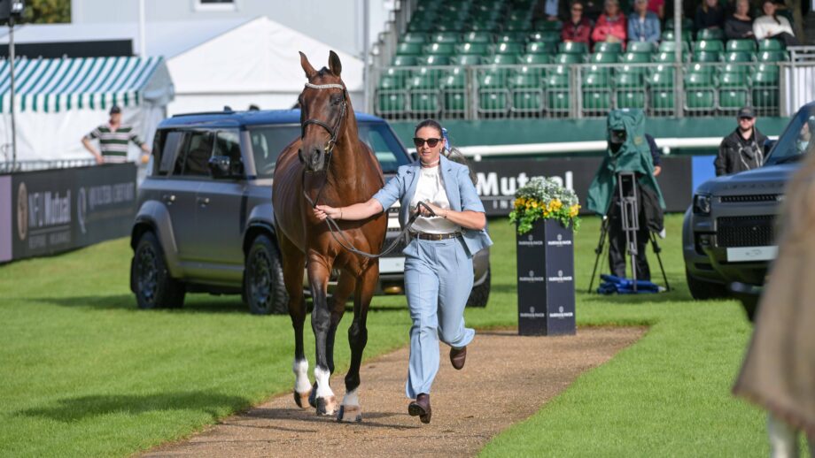 Burghley trot-up Samantha Lissington riding BILLY ALBERTO in the 1st Horse Inspections of the Defender Burghley Horse Trials, in the park land surrounding Burghley House near Stamford in Lincolnshire in the UK between 3rd - 7th September 2025