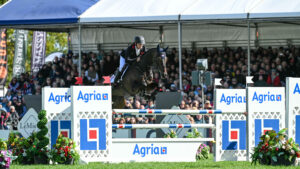 Tom McEwen and JL Dublin clear the Agria oxer on their way to a clear showjumping round to win individual bronze at the Agria Blenheim Europeans.
