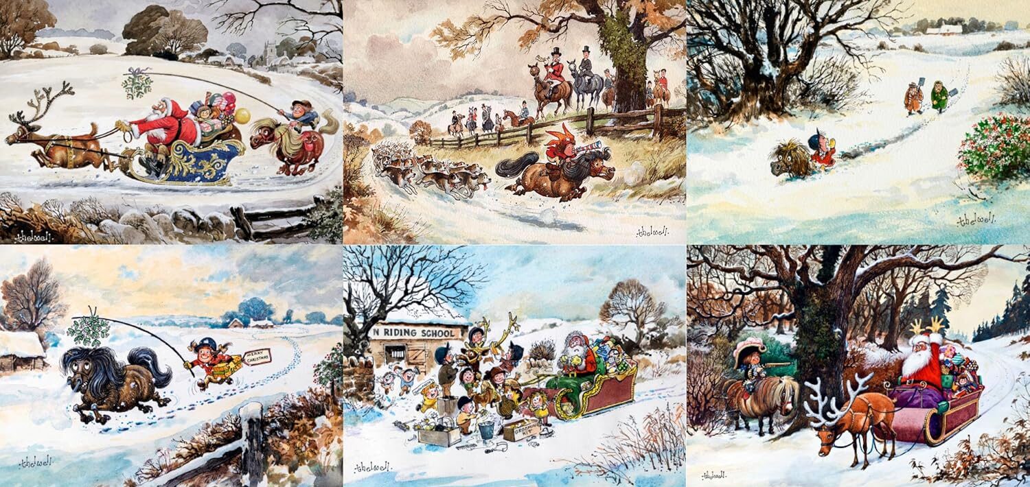 six designs from Thelwell Christmas card pack