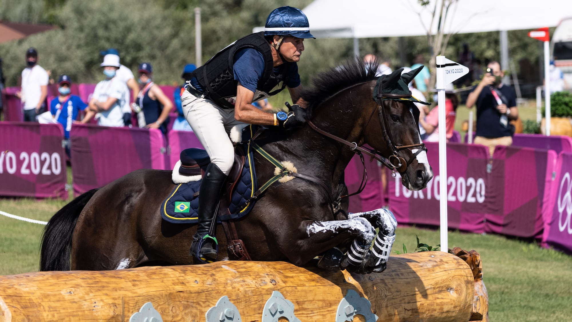 Brazil's Marcelo Tosi riding Glenfly competes in the equestrian's eventing team and individual cross country during the Tokyo 2020 Olympic Games at the Sea Forest Cross Country Course in Tokyo on August 1, 2021. (Photo by Yuki IWAMURA / AFP) (Photo by YUKI IWAMURA/AFP via Getty Images)