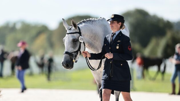 Vittoria Panizzon of Italy with Chatter On during the first horse inspection CCI3*-L at the Scone Palace International Horse Trials