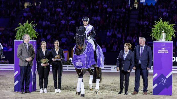 Jessica von Bredow-Werndl on Diallo BB, pictured with Dr Eisenhardt, Carsten Rotermund and Kai Huttrop-Hage.