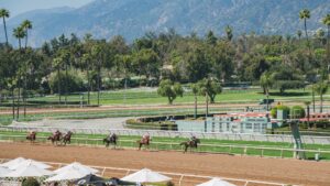 PA33A3 Los Angeles, APR 8: Horse racing in Santa Anita Park on APR 8, 2018 at Los Angeles, California