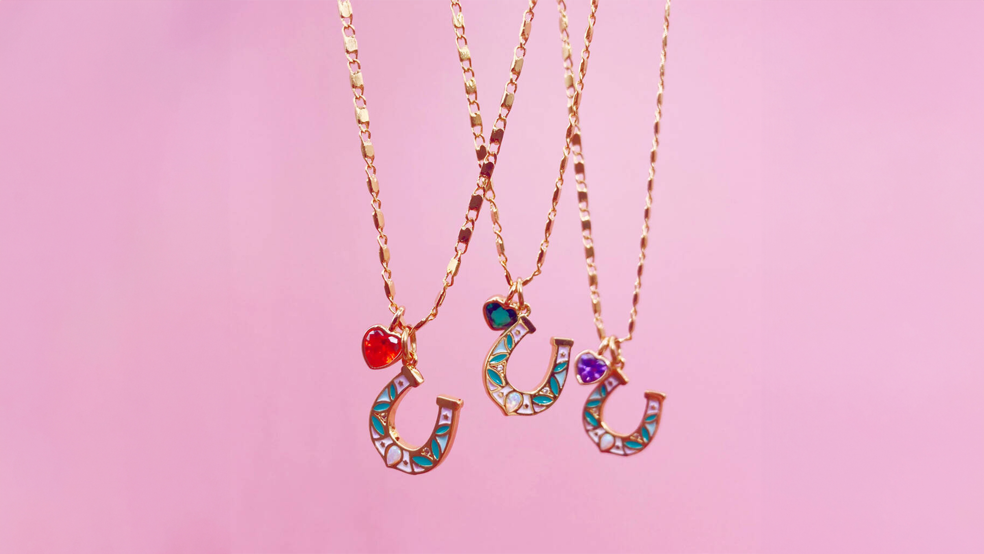 Horseshoe charm necklace with birthstone