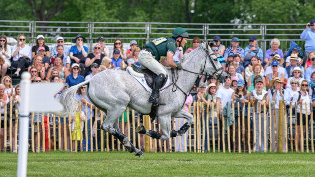 Colorado Blue and Austin O'Connor galloping on the cross-country course at Badminton