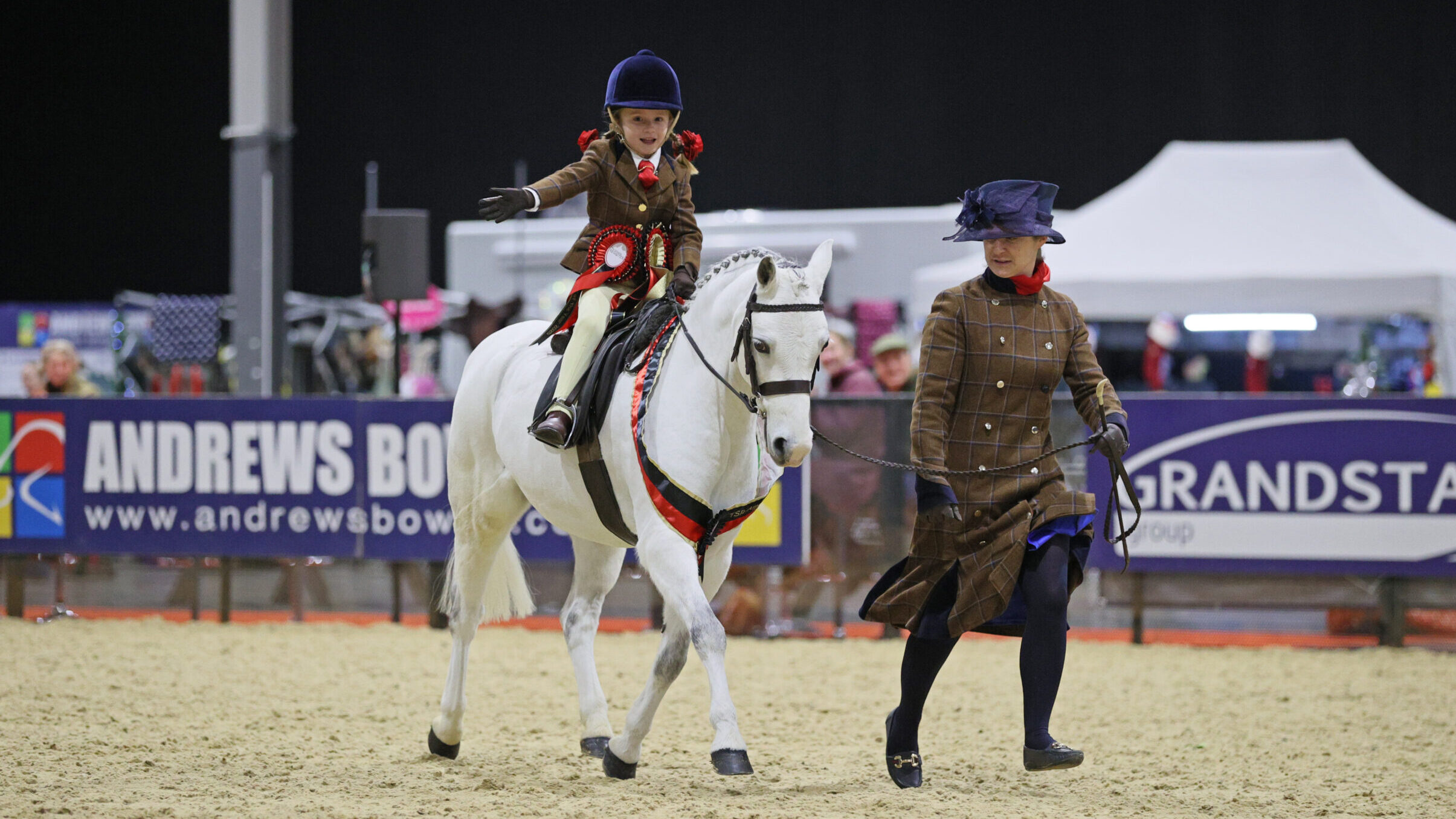 Indie Mills and her mother Kirsty Mills’ plaited lead-rein victor, Milwas Calamity Jane were led by “Aunty Kita”, Nikita Milczarek to win the plaited lead rein final at the TSR Amateur of the Year championships