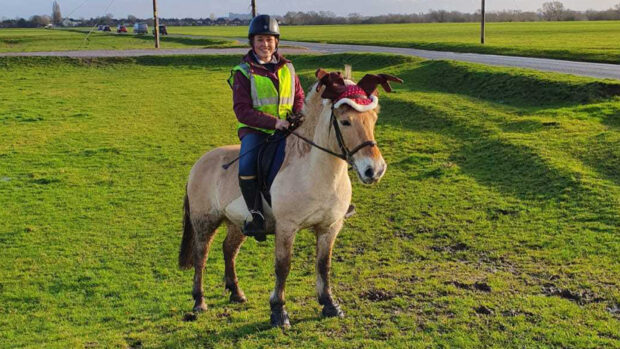 Rider and horse wearing Christmas Fancy Dress