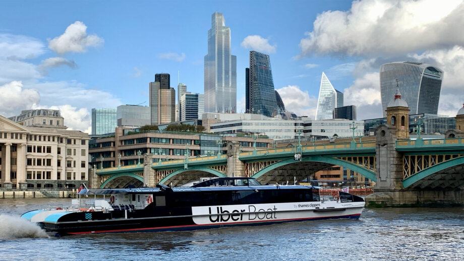 Uber Boat on Thames travelling to Excel London