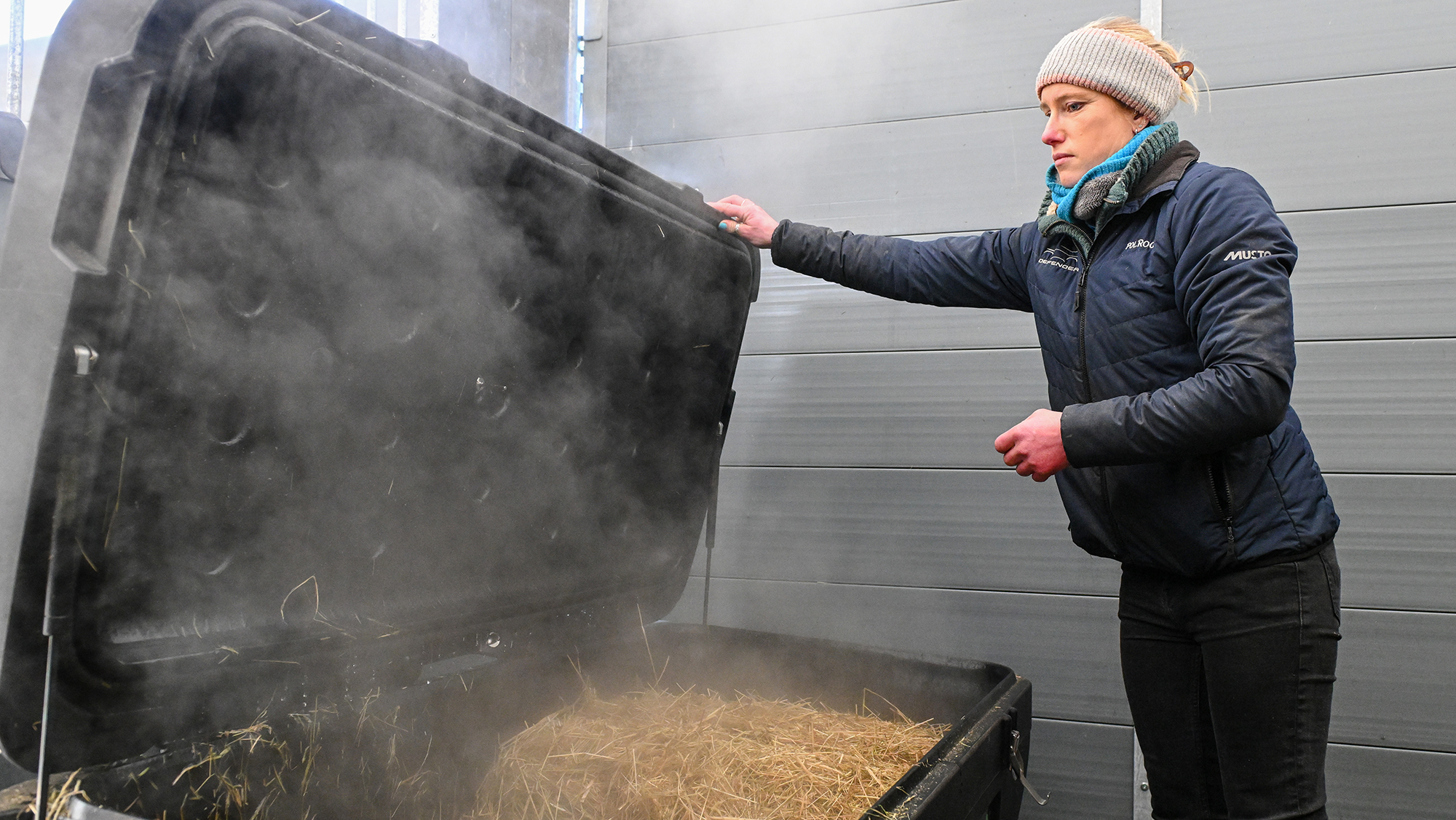 A large professional hay steamer in use.