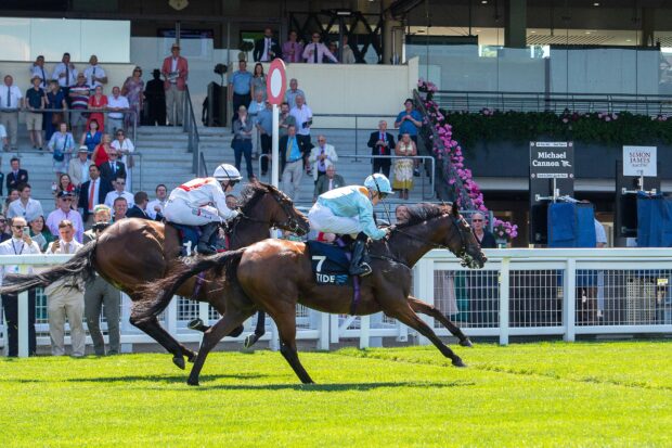 Jockey Jack Callan rides Unassuming to win The Tide Apprentice Handicap Stakes (Class 4) at the Racing To Zero Summer Mile Property Raceday at Ascot Racecourse in Berkshire for trainer George Boughey.