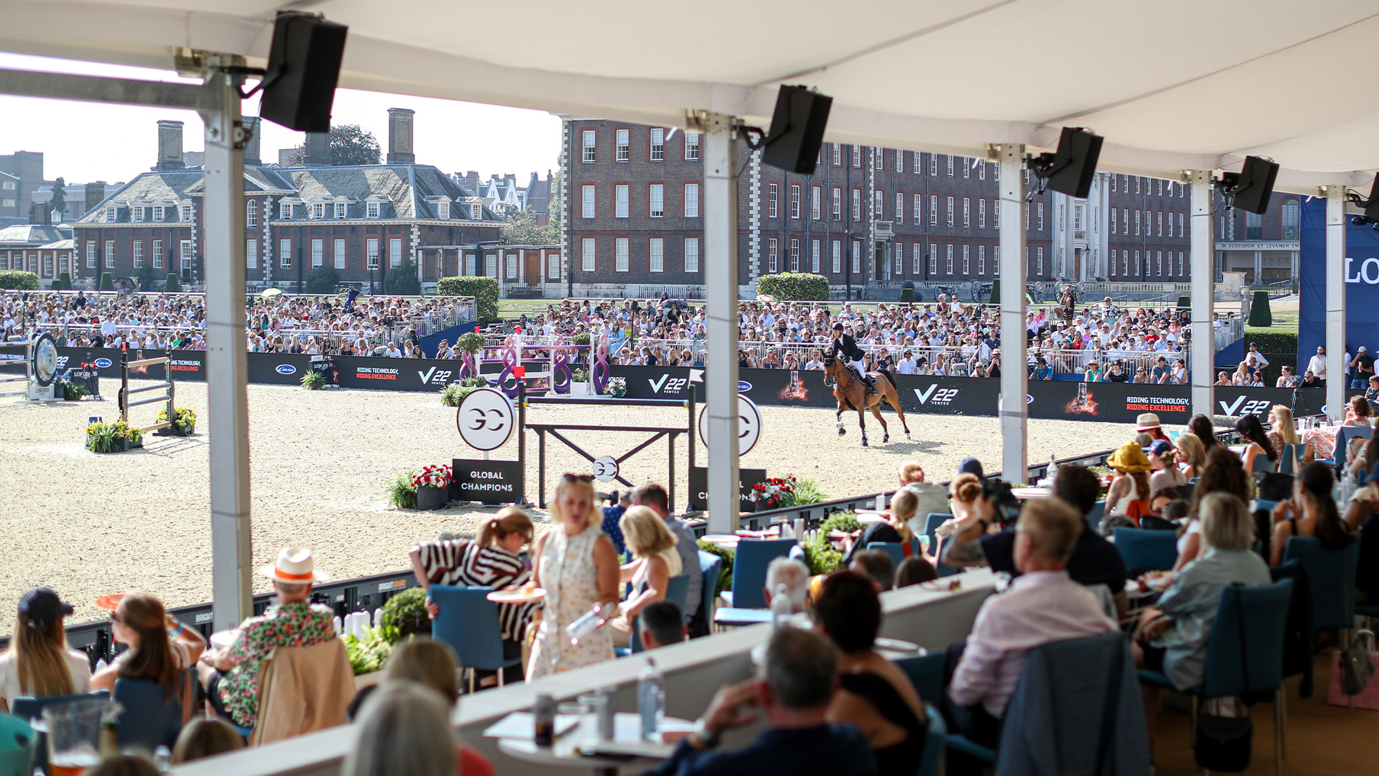 Spectators watching the Longines Global Champions Tour London from the Global Champions Lounge