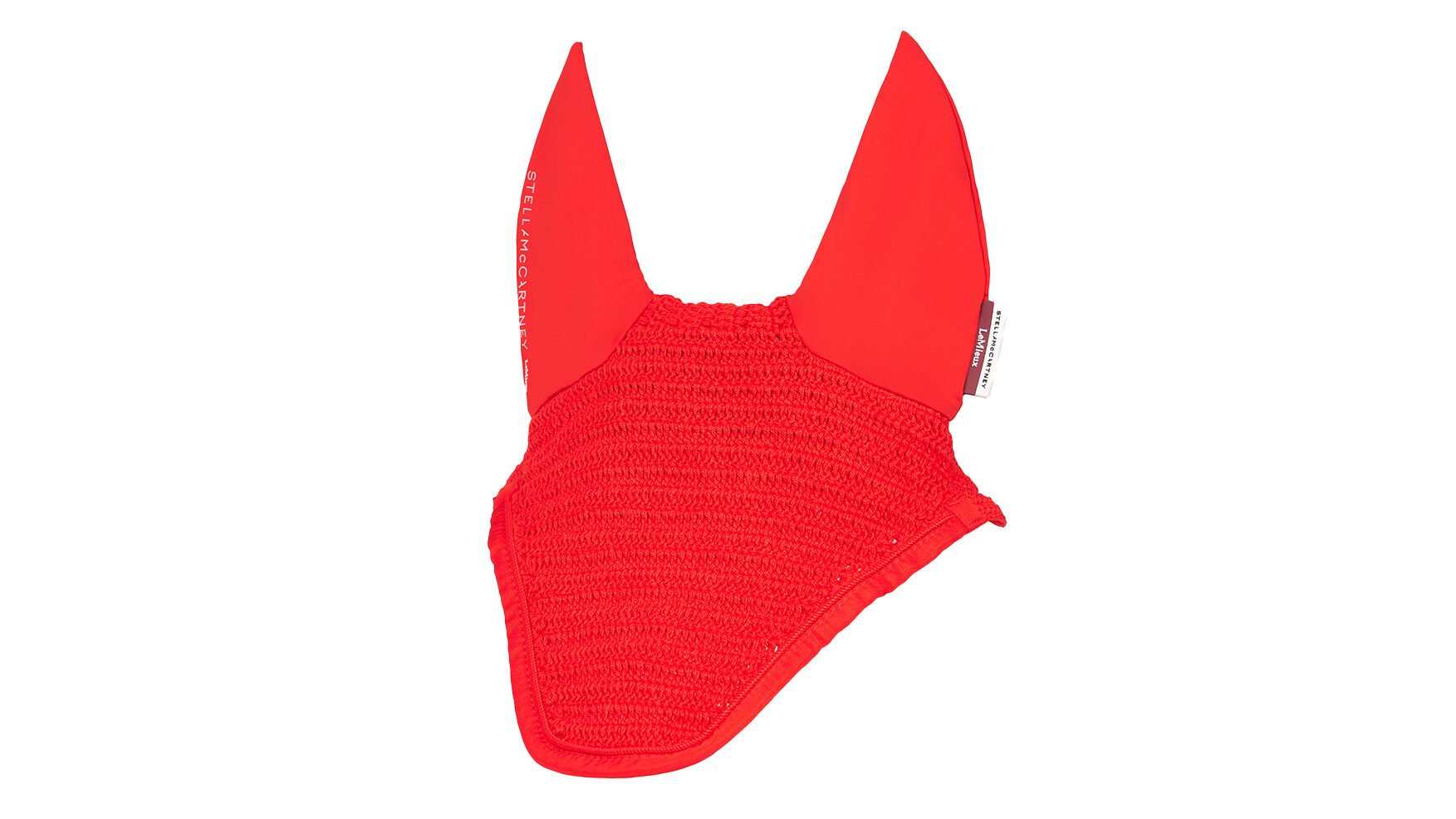 Studio image of red LeMieux x Stella McCartney fly hood