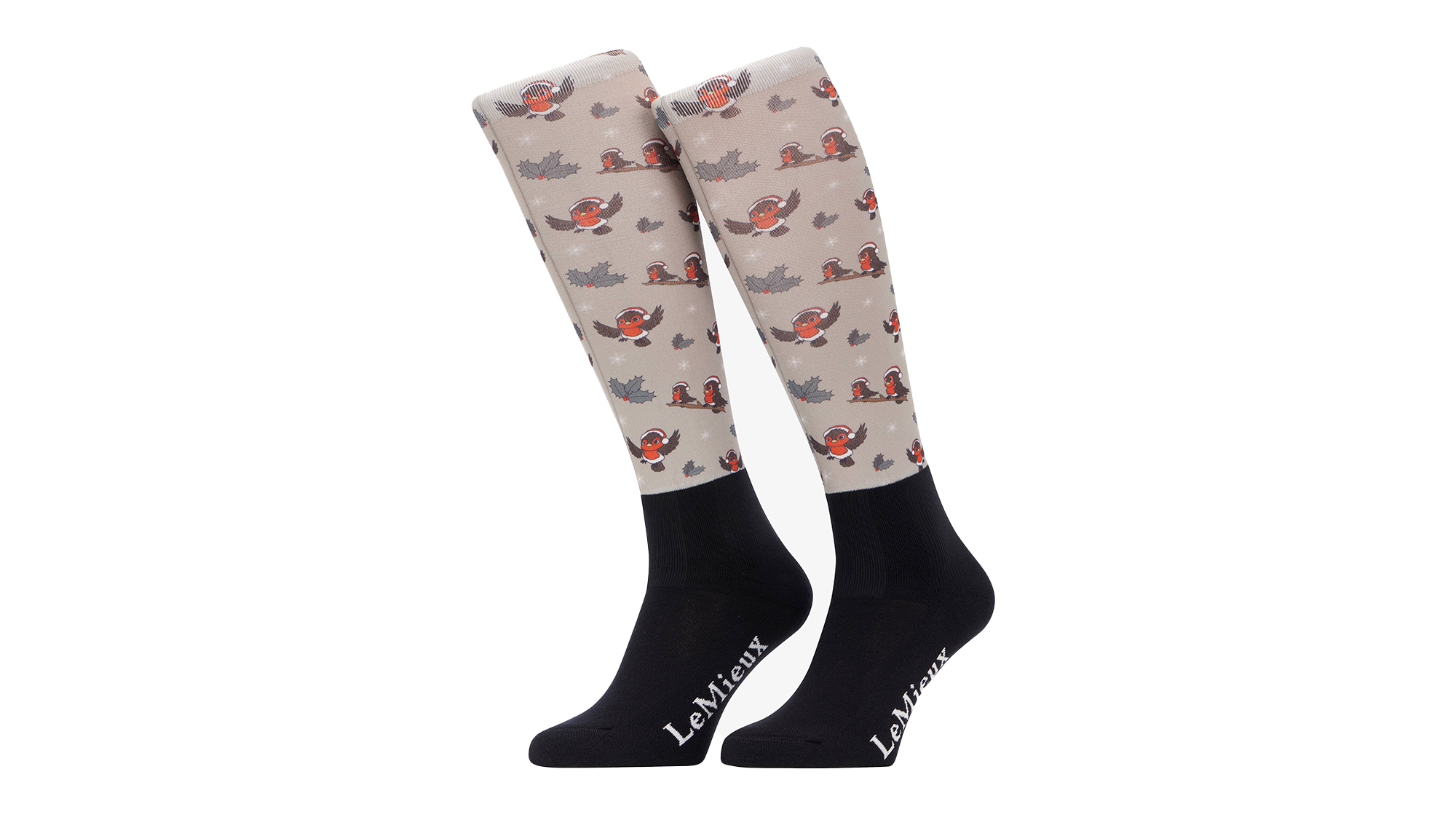 LeMieux Footsie Socks Xmas Robins Almond