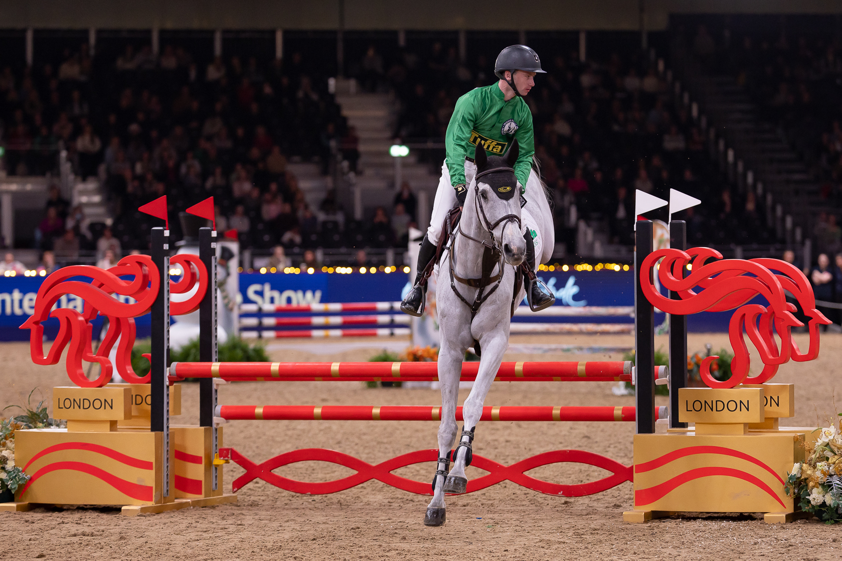 Oisin Murphy in The Tuffa Jockeys Challenge in aid of The Injured Jockeys Fund at The London International Horse Show, Excel London,.