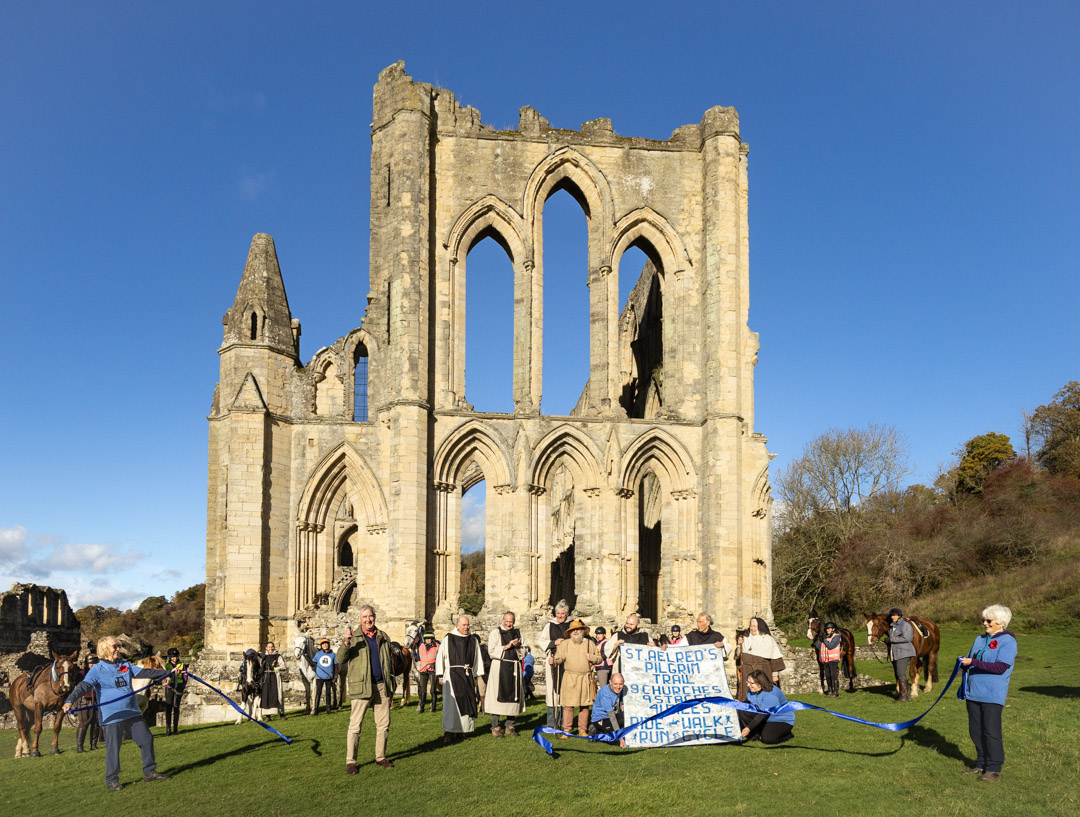Peter Wright having cut the launch ribbon Rievaulx© Valerie Mather Saint Aelred Horse Trail Launch -29