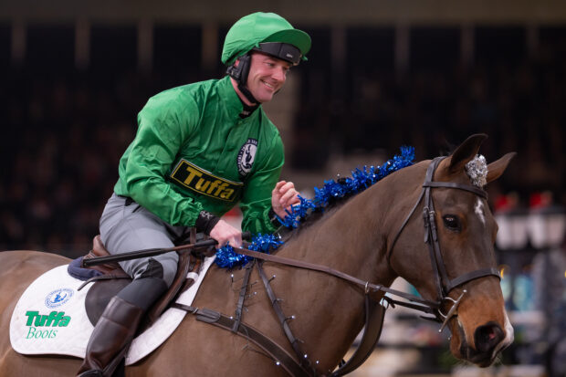 Richie McLernon competing in The Tuffa Jockeys Challenge in aid of The Injured Jockeys Fund at The London Horse Show, Excel