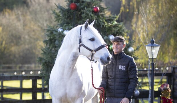Showing producer Harrison Taylor with grey horse Skellorn Deja Vu